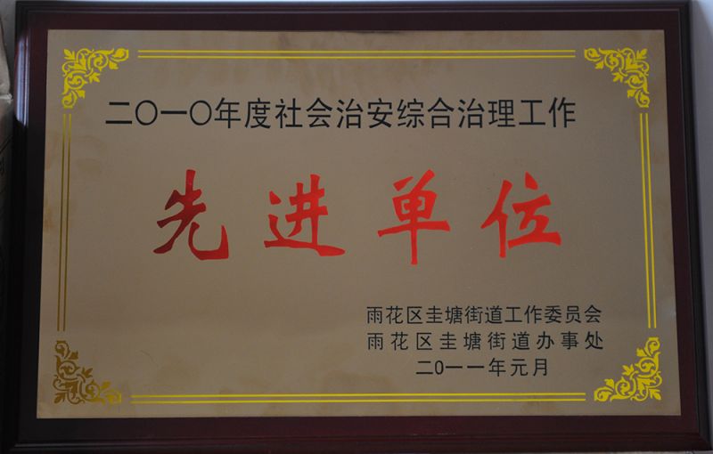 2010年度社會(huì)治安綜合治理工作先進(jìn)單位（雨花區(qū)圭塘街道工作委員會(huì)）.JPG